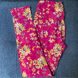 New LulaRoe OS Pink Red & Yellow Floral Leggings